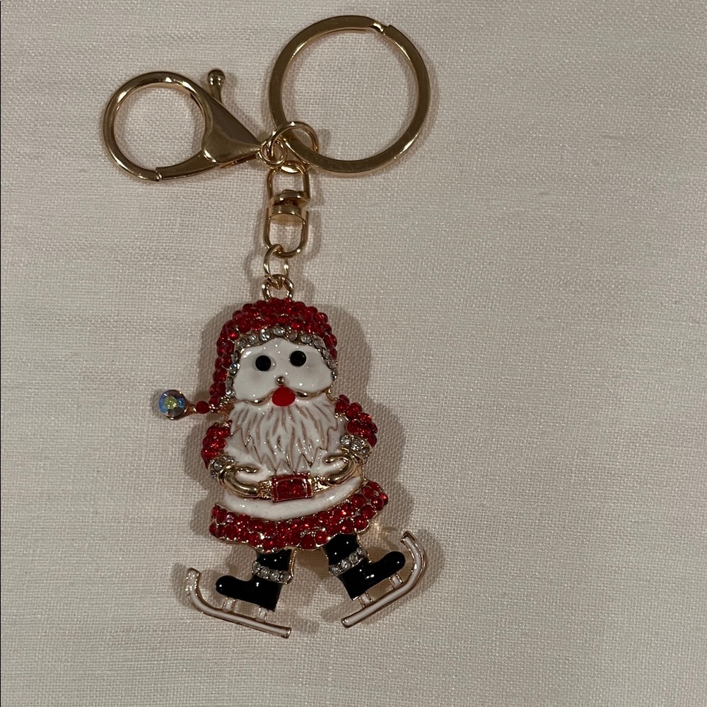 Festive Santa Bag Charm/Keychain with Ice Skates